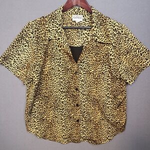 Vintage EXPOSE Cheetah Animal Print Blouse Built In Black Cami Size XL ** USA